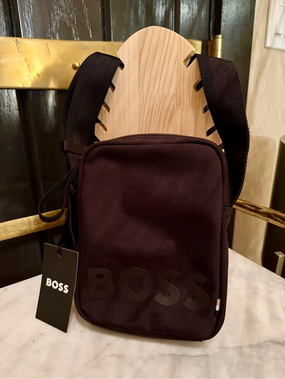 NWT Men’s HUGO BOSS Crossbody Sling Bag 2026 Pixel Logo Ripstop Canvas Black